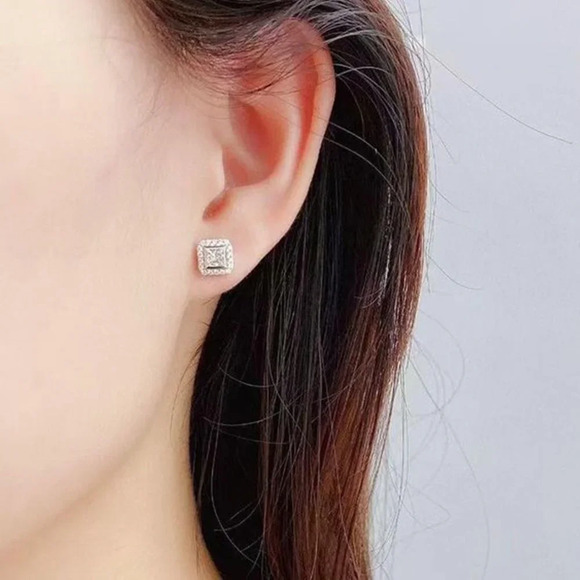 🎁 Princess Cut CZ Dazzling Imitate Zircon Earring for Women, HA4544 - Picture 3 of 6